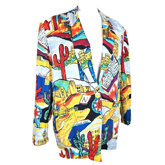 Vintage CAROL HORN Workshop Silk Desert Cactus Oversized Slouch Blazer Jacket - Picture 4 of 11